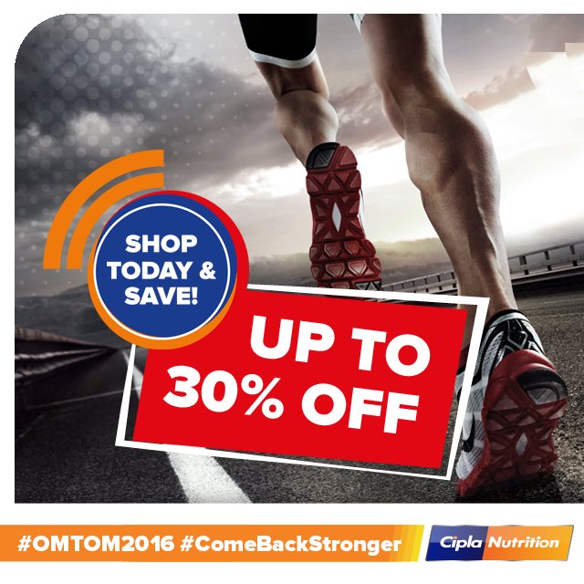MrCPT's tweet photo. Heading to the @2OceansMarathon EXPO today. Pull past the @CiplaNutrition stand for some killer specials! #OMTOM2016 https://t.co/u9MB17sr8c