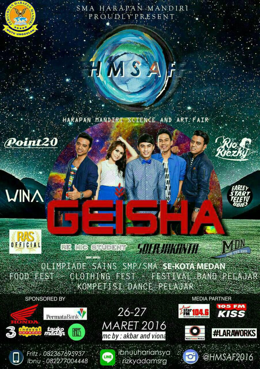 105kissfmmedan's tweet photo. Hi rekan sebaya, jgn klupaan untuk dtg ke pensi SMA Harapan Mandiri di tanggal 26 & 27 Maret #hmsaf2016 https://t.co/XK4Qps03C6