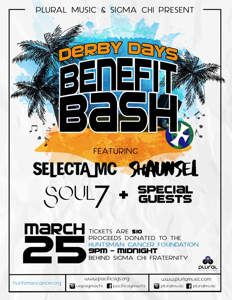 pluralmusic's tweet photo. Only 2 more days until we are partying with ΣΧ &amp; @UOPacific for the #DerbyDays #BenefitBash! Cop your tix today! https://t.co/VYjWpJqsfR