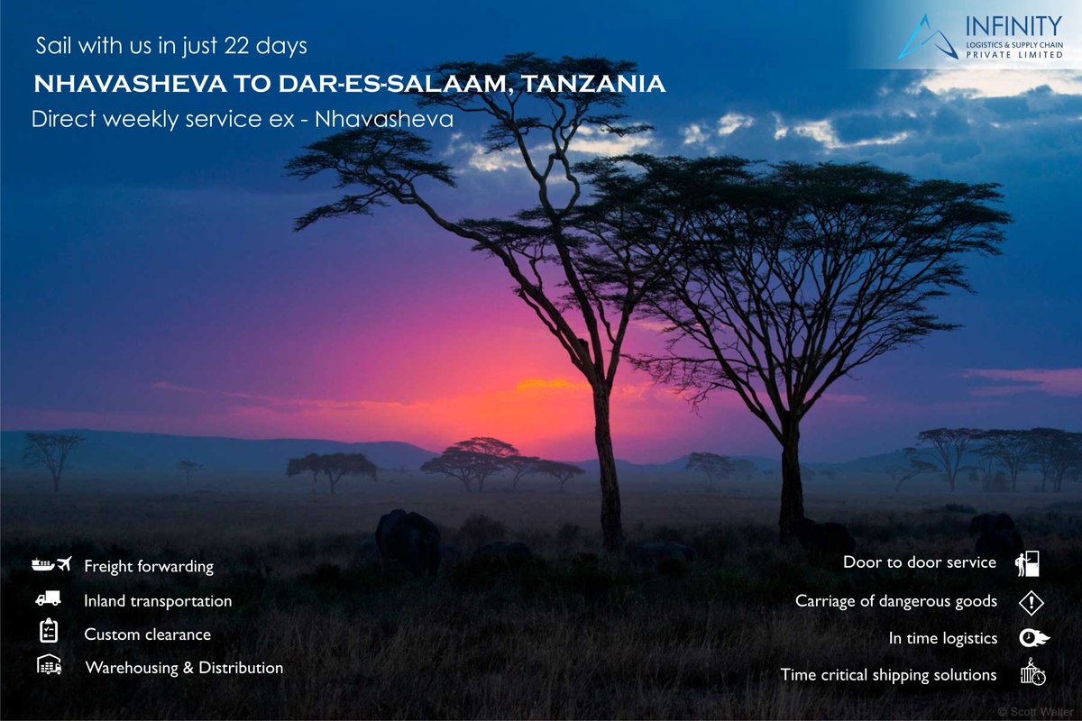InfinityLogisti's tweet image. Sail with us in 22 day from Nhava Sheva to Dar-es-Salaam, Tanzania