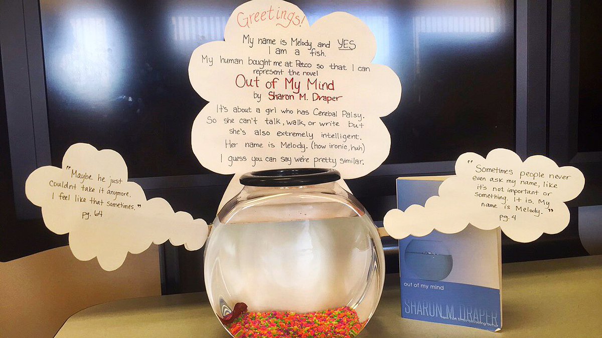blynn31's tweet photo. Melody is not only out of her mind, but out of this book. 🐠💦 #chico341 #gallerywalk @sharonmdraper @Jennyleigh91919 https://t.co/u5XkL8ufei