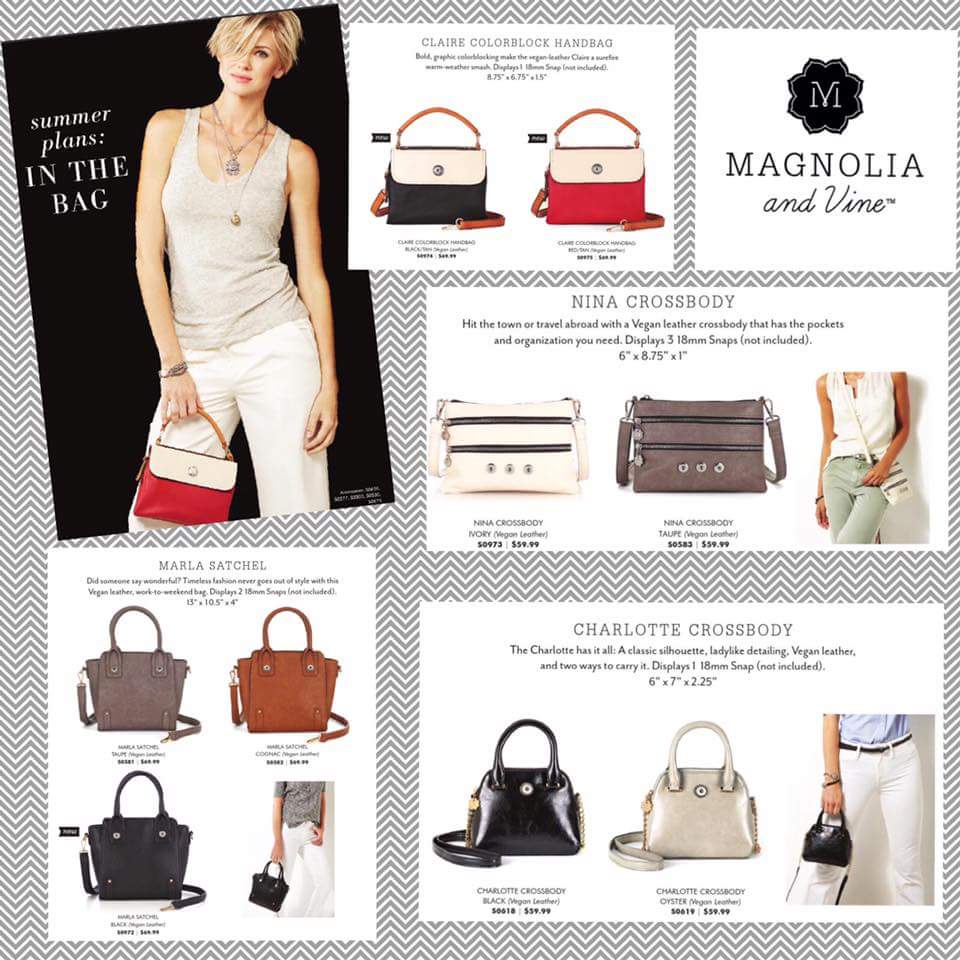 MagnoliaVine_AJ's tweet photo. Look at these beautiful purses from M&amp;V! Each has 1-3 snaps to customize. #snapjewelry #magnoliavine #customizeable https://t.co/i67o67qGhV
