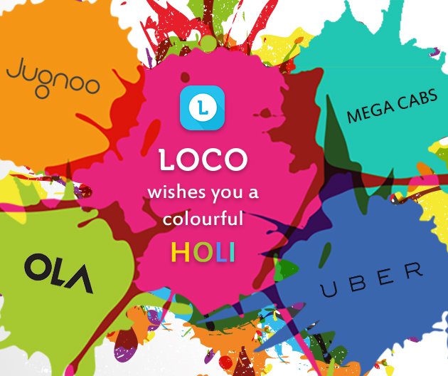 LocoCabs's tweet photo. Wishing you a #HappyHoli from all of us at Loco! https://t.co/Mw56TuVUs1