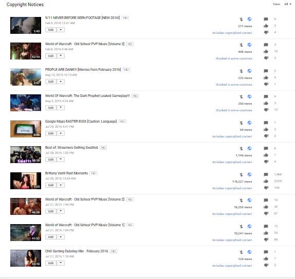 PromemetheusYT's tweet image. when you scroll through your channel and all you see are copyright notices