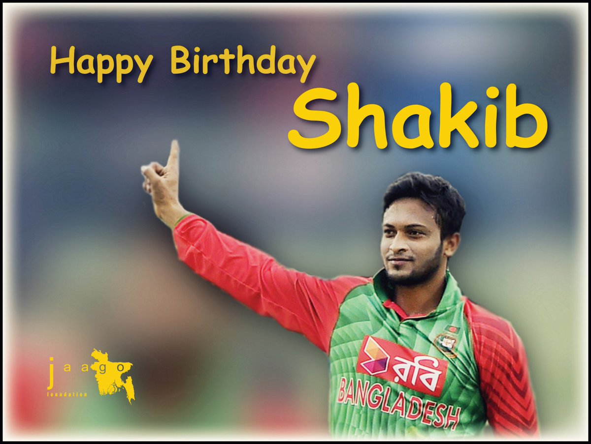 JAAGOFoundation's tweet photo. Happy Birthday to the All Rounder Shakib Al Hasan! 
Keep making us proud. 
#SAH75 https://t.co/Z0EPAHxdr3