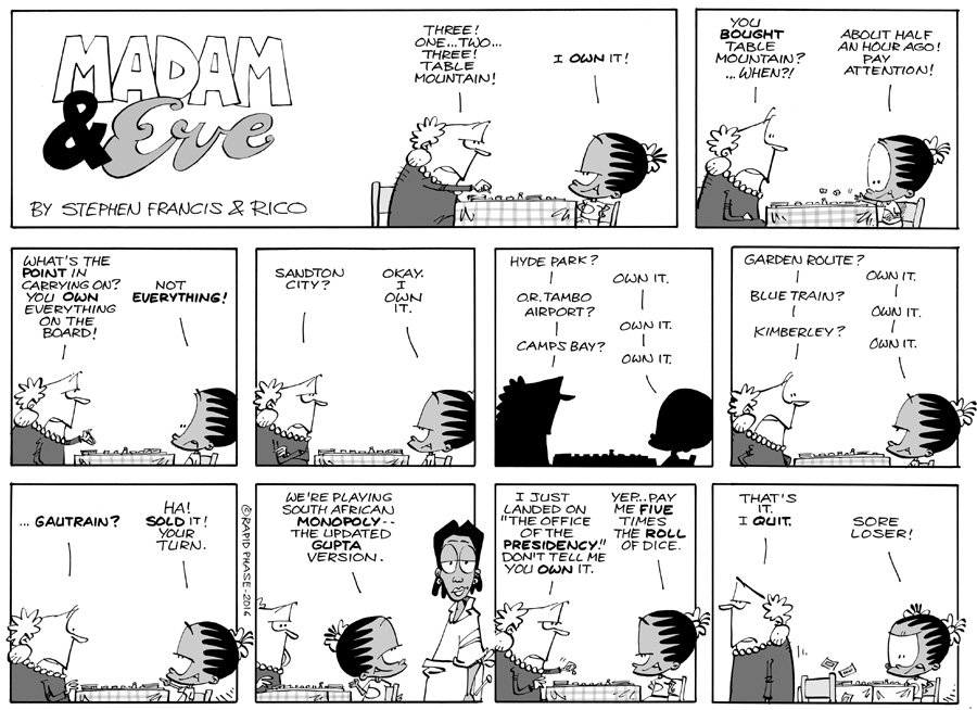 madamevecartoon's tweet image. South African monopoly -- #GuptaGate edition.