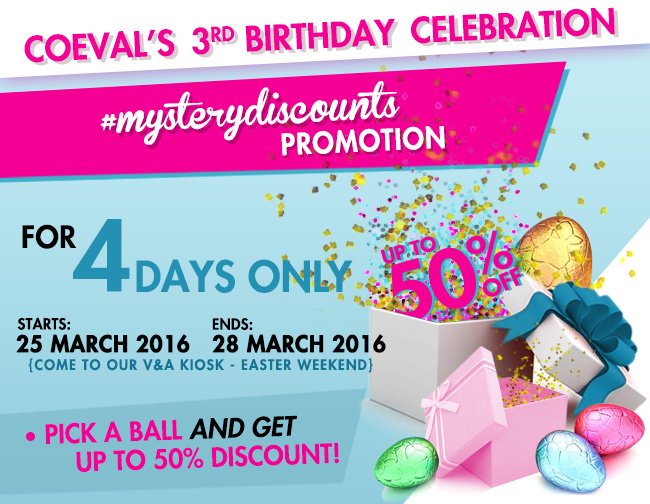 Coevalza's tweet image. Come and celebrate our #birthday at the .@VandAWaterfront and take part in our promotion!
