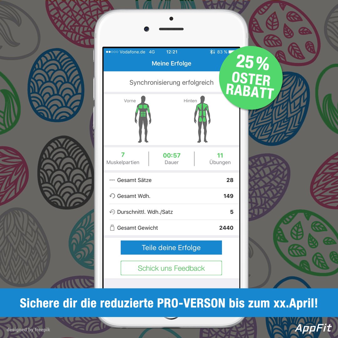 AppFitApp's tweet image. FROHE OSTERN - Nicht nur essen sondern auch trainieren -  25% Oster-RABATT aufs Pro-Bundle goo.gl/IBdLFI