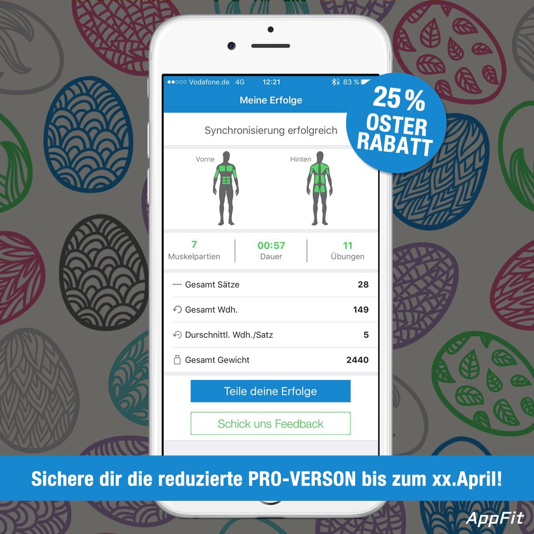 AppFitApp's tweet image. FROHE OSTERN - Nicht nur essen sondern auch trainieren -  25% Oster-RABATT aufs Pro-Bundle goo.gl/IBdLFI