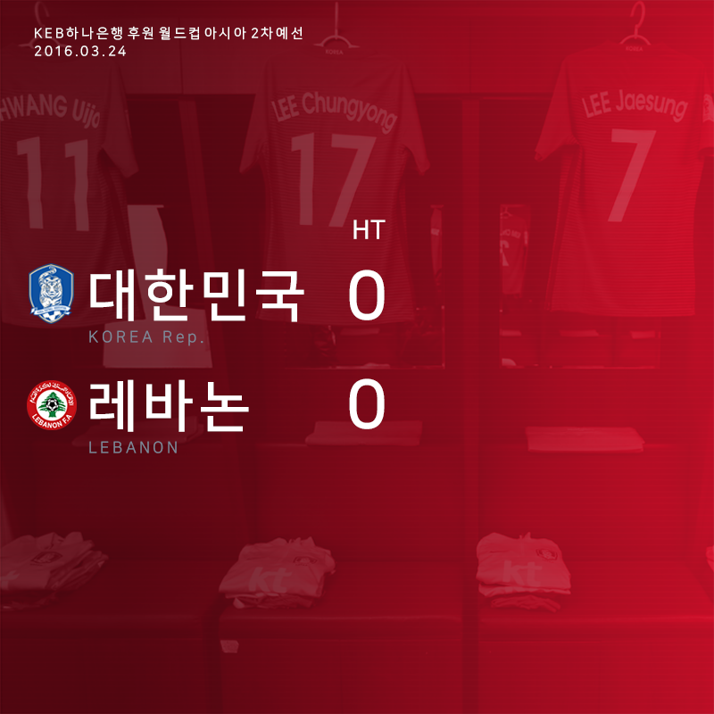 theKFA's tweet photo. 전반 종료! 몇 대 몇 예상하시나요?
#KORvLIB #WC2018 #AC2019 https://t.co/QhiSJjq4fL