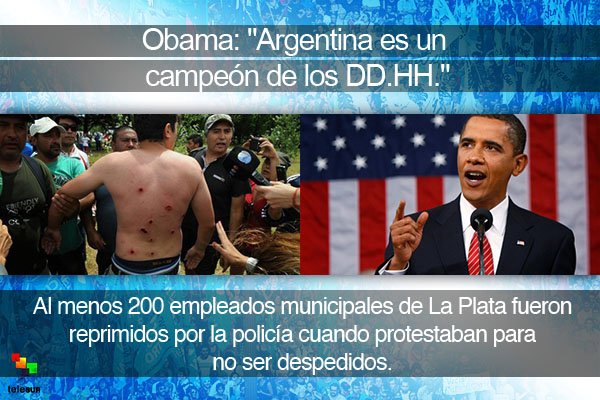teleSURtv's tweet photo. Las mentiras de Obama sobre el Gobierno de Macri https://t.co/t001rxwc33 #ObamaEnArgentina https://t.co/4z0nmS0CD3