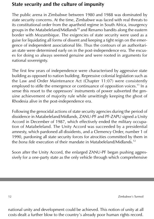 ZimMediaReview's tweet photo. A 1990 clemency order protects Gukurahundi perpetrators from persecution. 

Excerpt from @TamukaKagoro77 https://t.co/APxVEwGKzU