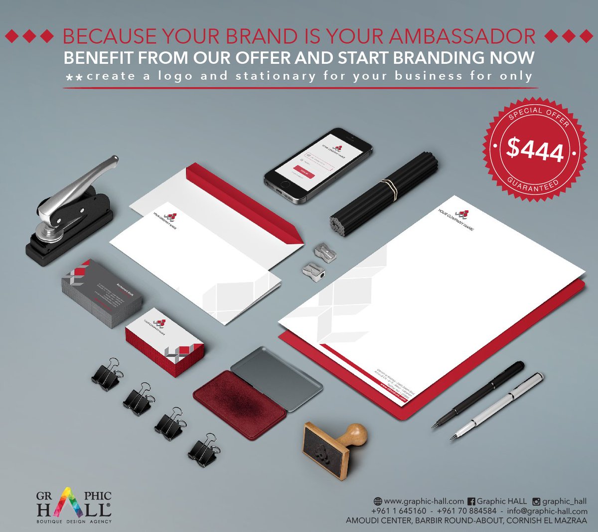 graphic_hall's tweet photo. Get your logo&amp;stationary for only $444 VAT Included.Don't hesitate to contact us at: +961 1 645 160
#branding #offer https://t.co/rB6oTBo3EA