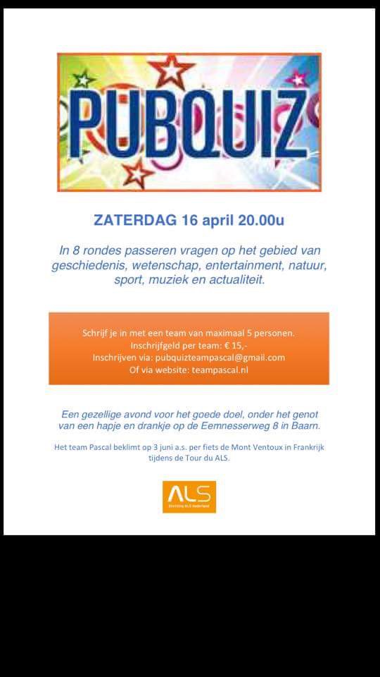MarikevanderH's tweet photo. Pubquiz in Baarn voor TeamPascal, in de strijd tegen ALS. @ALSnederland @TourduALS @PascalVendel https://t.co/k1LgPUwoD3