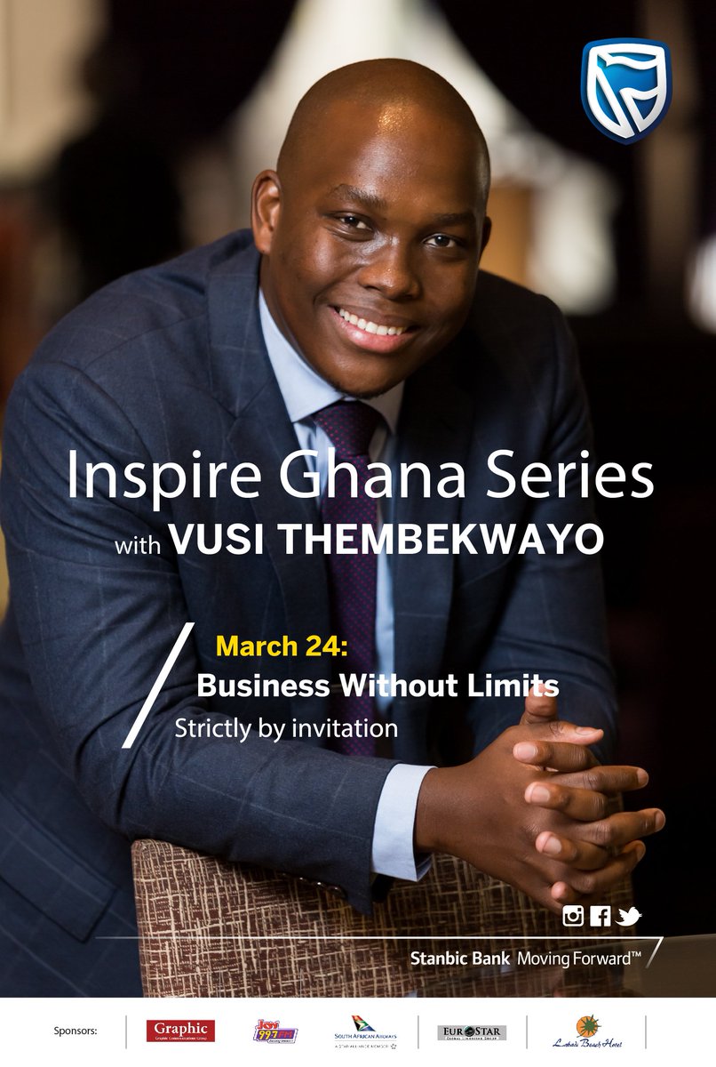 StanbicBankGH's tweet photo. Vusi Thembekwayo on 'Business Without Limits' exactly 10:00am
at Omanye Hall, Labadi Beach Hotel https://t.co/4MQe5yNnOZ