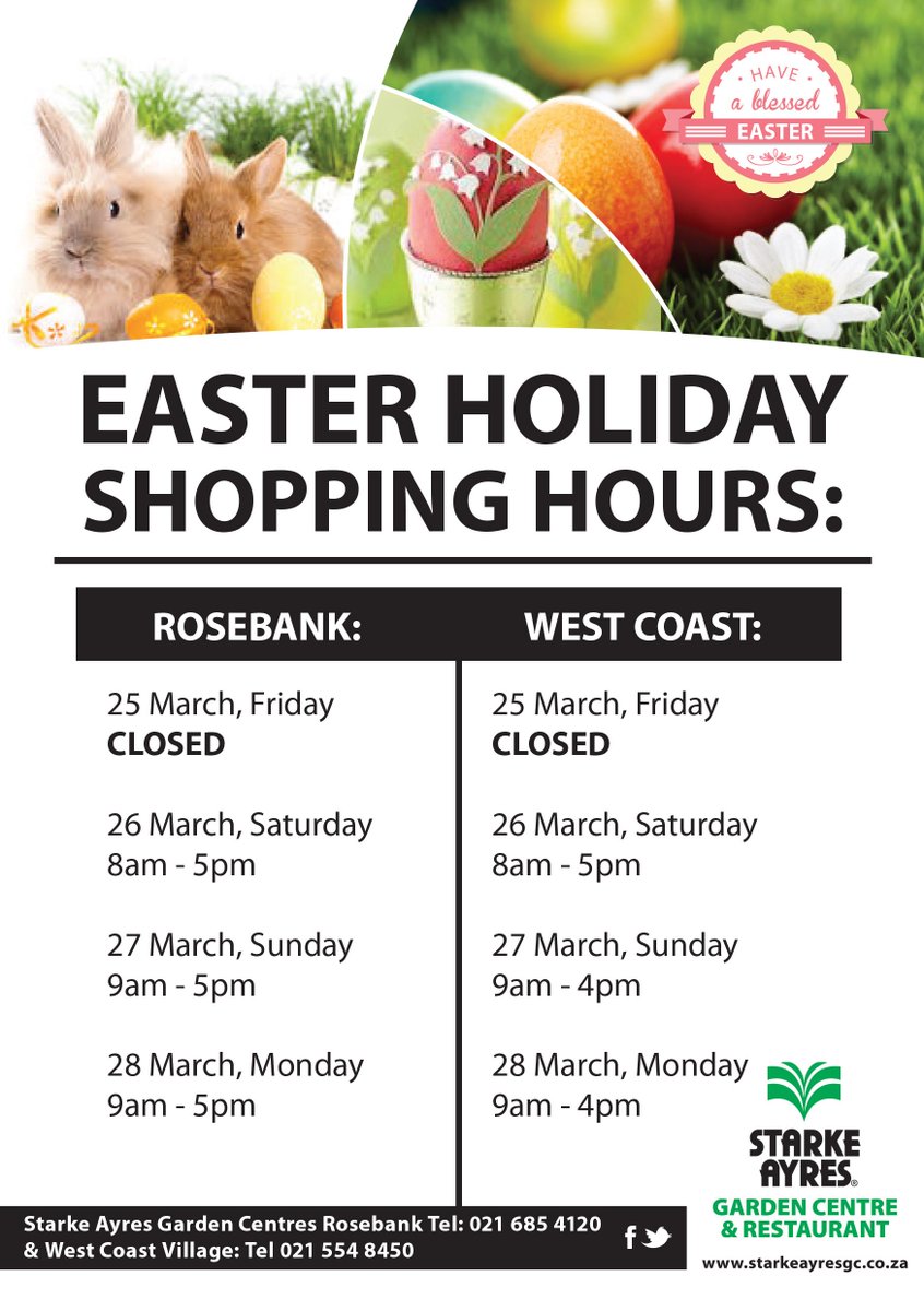 Please note our trading hours during this Easter Holiday