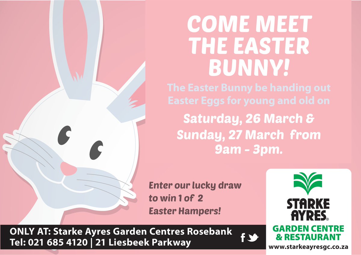 Meet the Easter Bunny <a href="/StarkeAyresGC/">Starke Ayres GC</a> Rosbank this weekend! Easter eggs for young and old - don't miss out!