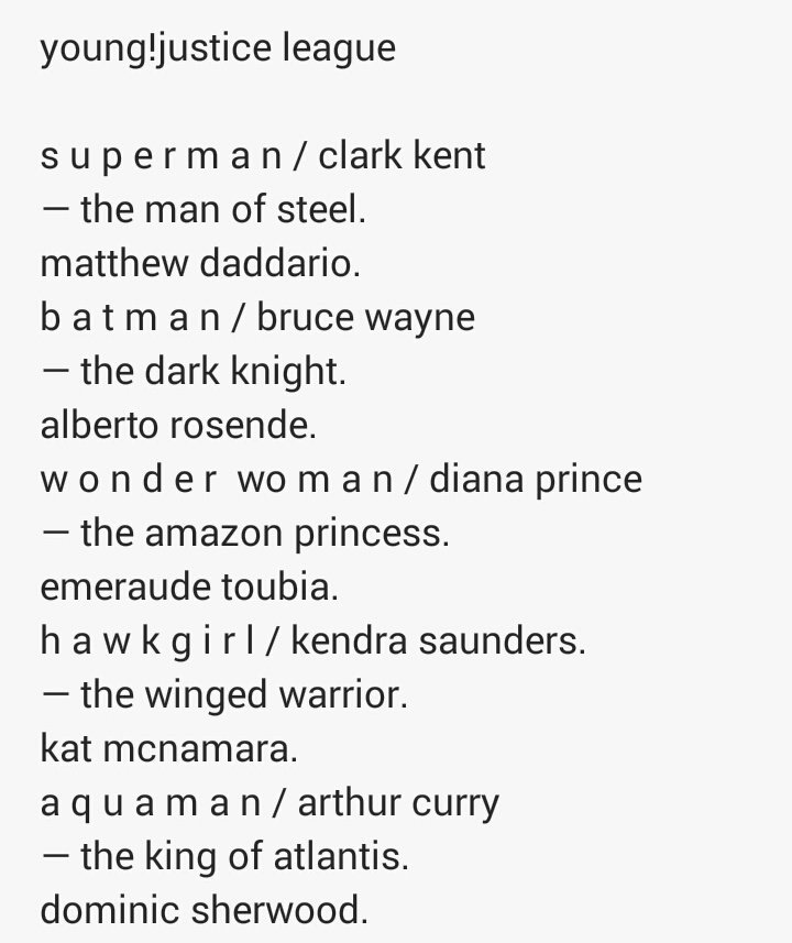 xgingerwithagun's tweet photo. // Busco gente que quiera rolear young!Justice League con estos FCs, posibilidad de ampliación.

¿RT, por favor? https://t.co/NwWTRE2jNk