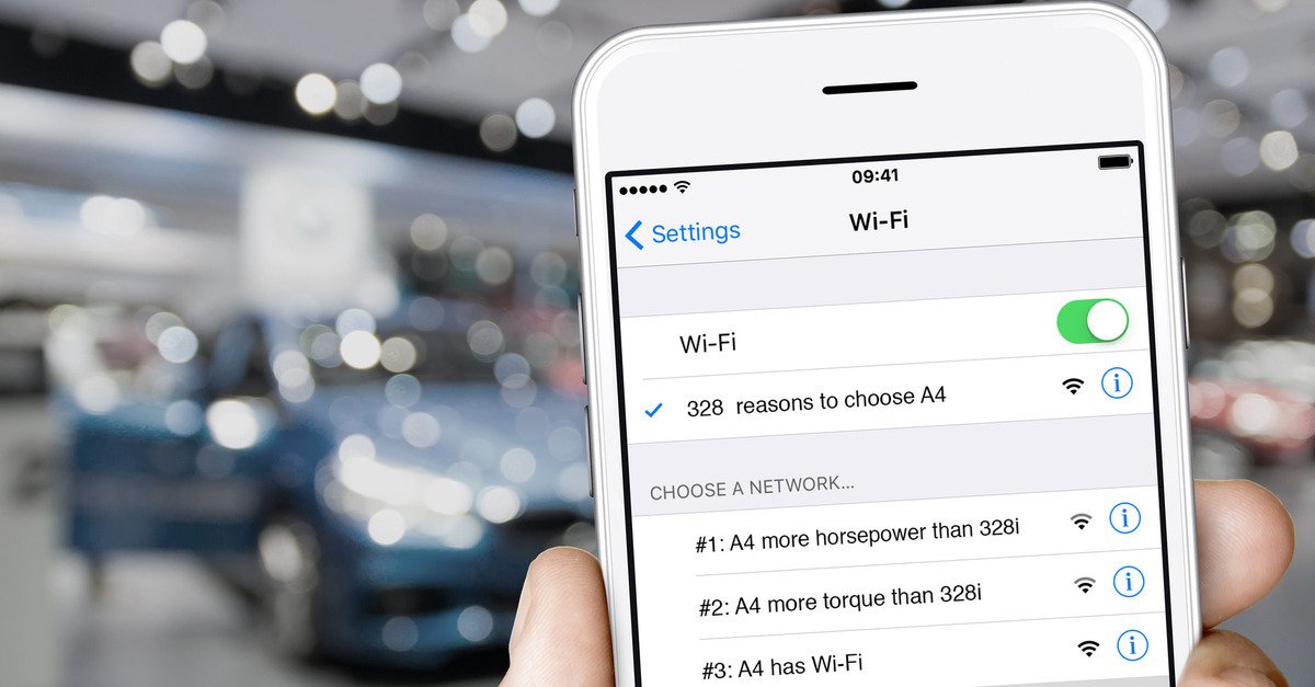 kakesson's tweet photo. "Audi is trolling the competition with its Wi-Fi". Oldie but goldie if you ask me. https://t.co/An9wOvYitF https://t.co/CLBw8bckkL