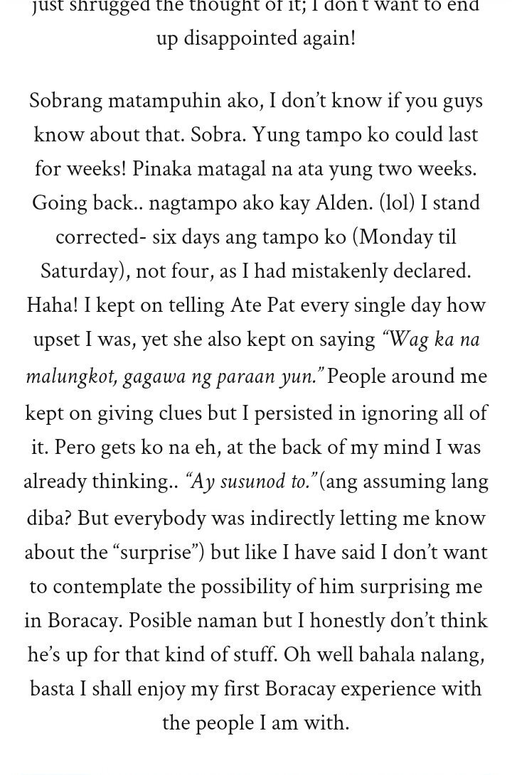 MaineCuties's tweet photo. Maine's Blog update!
BORA ESCAPADE🌊💛
@mainedcm
*was smiling the whole time reading this😍*(part1)
#ALDUB36thWeeksary https://t.co/uWdcTGX167