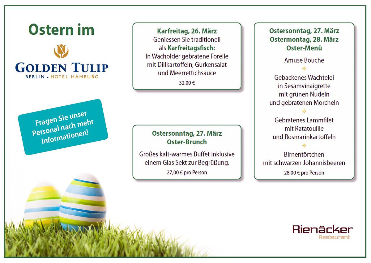 GTBHotelHamburg's tweet photo. Unser #Osterangebot im #Restaurant @Rienaecker im Überblick: https://t.co/vl8hnQKEvU