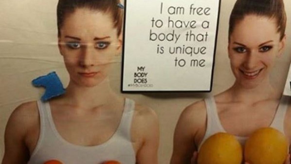 StylistMagazine's tweet photo. #MyBodyDoes: the guerrilla sticker campaign fighting back against body-shaming ads https://t.co/EtN5tHgSr0 https://t.co/ThKzKdGJHm