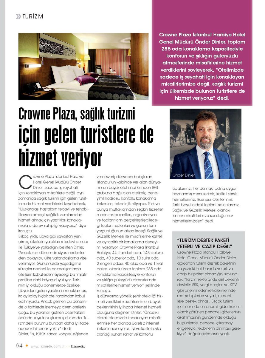 Genel Müdürümüz Sn. Önder Dinler'in Sağlık Turizmi ile ilgili görüşleri; <a href="/HizmetixDergisi/">Hizmetix</a> Mart Sayısında yayınlandı.