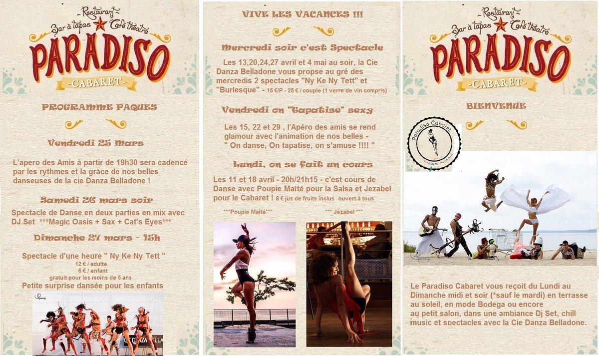 melle_sou's tweet photo. @ParadisoCabaret  #programmedesvacances #paques #restaurantbartapas @EspritBassin #pyla spectacles cours de danse https://t.co/tKpRbIZLQE