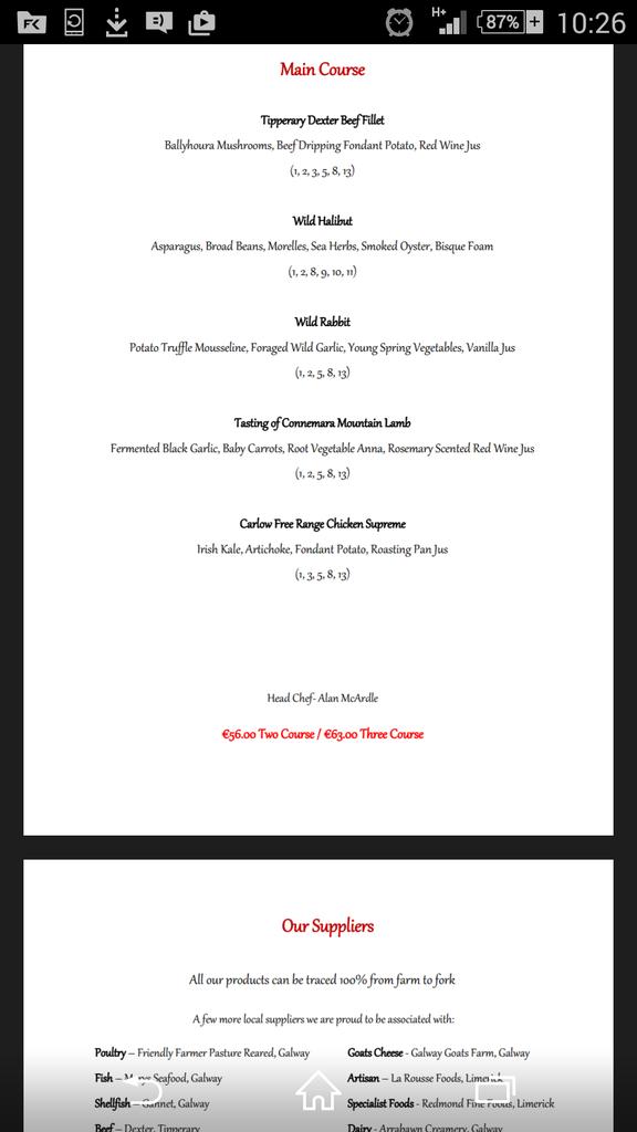 irishshiitake's tweet photo. Glenlo Abbey claims on menu all ingredients 100% can be traced from farm to fork, never supplied a kg yet on menu https://t.co/LcdtlimJDx
