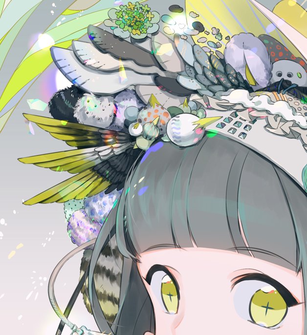 1girl solo bangs yellow eyes blunt bangs flower looking at viewer  illustration images