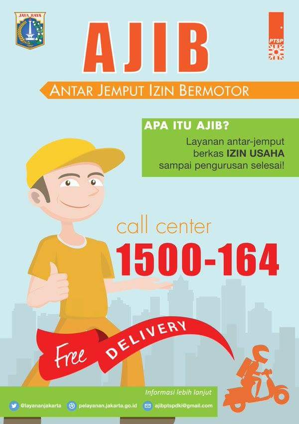 PtspPonpin's tweet photo. Urus perijinan usaha pakai jasa @AjibPTSPDKI aja yuk, GRATIS! @layananjakarta #MelayaniJakarta #sayNOtoCALO https://t.co/BghipOp8dY
