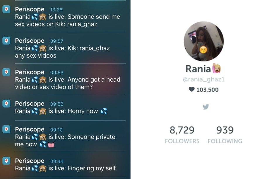 Please address this account @rania_ghaz1. Nasty sexual content on #Periscope.   <a href="/kayvz/">Kayvon Beykpour</a> @periscopehelp @periscopetv
