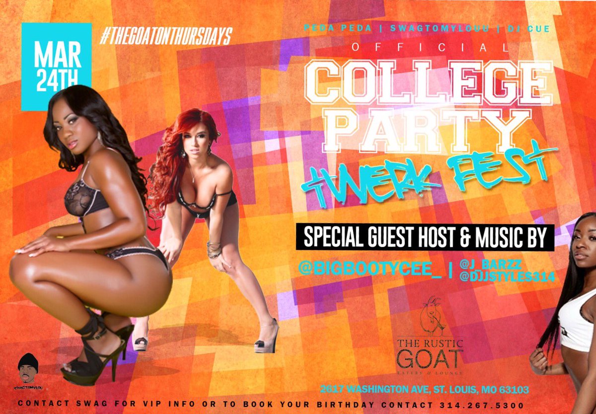 SwaggToMyLou's tweet photo. TONIGHT🔥 #OfficialCollegeTwerkParty @ The #RusticGoat‼️ 10pm - 1:30am | EARLY ARRIVAL SUGGESTED. https://t.co/cLseslCq54 @__icw