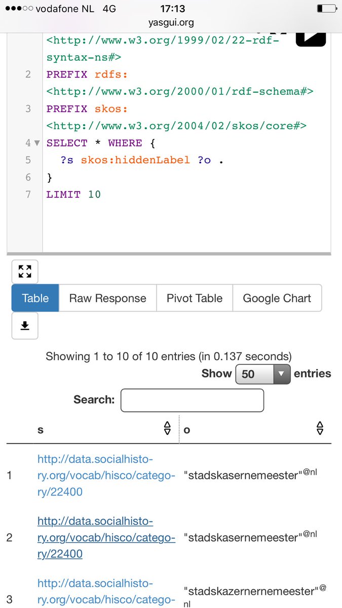 rlzijdeman's tweet photo. Writing #sparql on my mobile in #yasgui You guys turned me in2 a monster! @albertmeronyo @RinkeHoekstra @kathrinrin https://t.co/CHoS4BBLQf