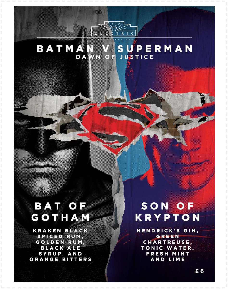 ElectricBham's tweet photo. Choices must be made at our bar from tomorrow - Bat of Gotham or Son of Krypton? #BatmanvsSuperman https://t.co/ddxQus1dNF