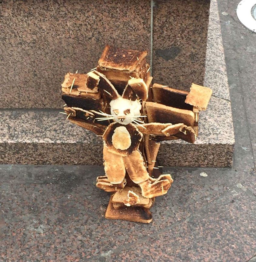All over the crucified Jesus toast-bunny of Tooting. Happy Easter! bit.ly/1UJtJer Via <a href="/shitlondon/">Patrick Dalton</a>