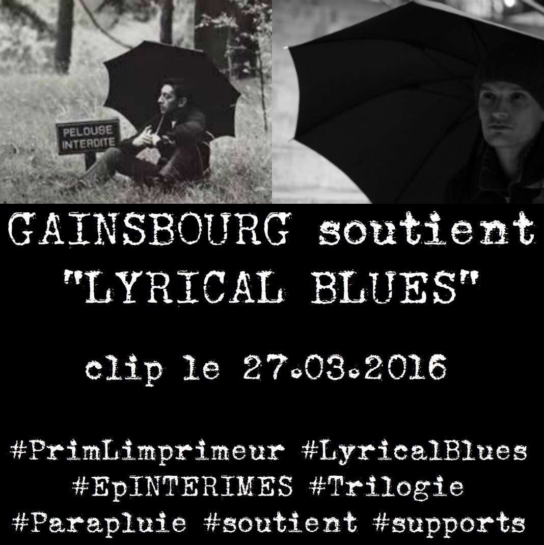 primlimprimeur's tweet photo. GAINSBOURG soutient Lyrical blues ! Faites comme lui, sortez vos parapluies ! #LyricalBlues #Interimes https://t.co/scW17xlQjo