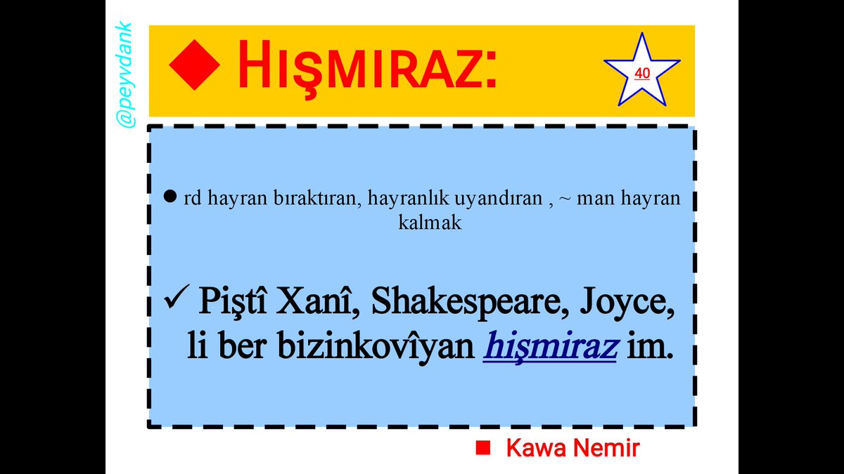 peyvdank's tweet photo. Hişmiraz

Em jî hişmirazê niviskarên xwedî xebatên hişmiraz in.

@peyvdank #kurdî #twitterkurd #KawaNemir #hişmiraz https://t.co/PGjNJ4Dw9S
