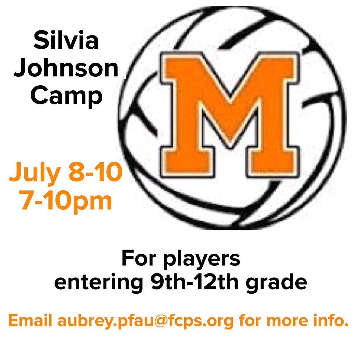MtownVball's tweet photo. Making summer plans? Make sure to plan for camp this summer! July 8-10 with Silvia Johnson! Email Coach Pfau🔶◾️🏐 https://t.co/71M4KMi6rj