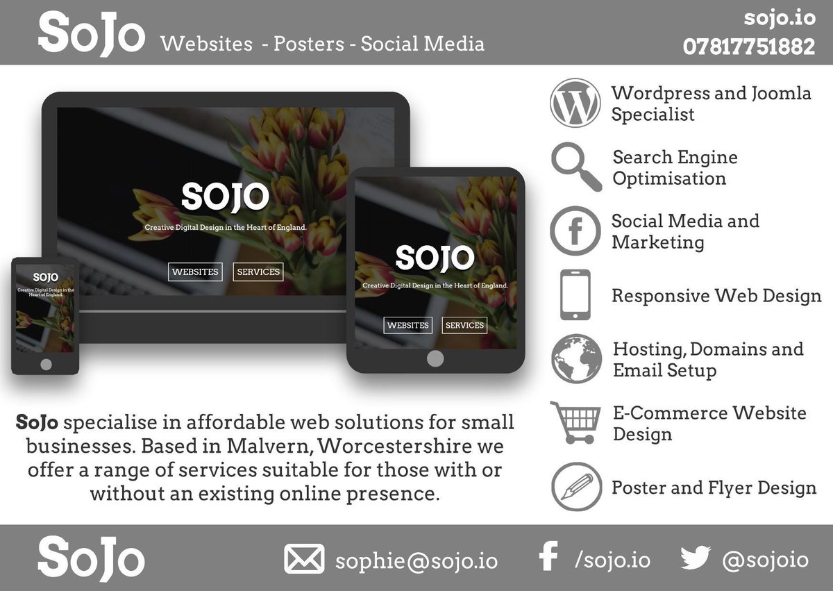 SoJo offer affordable design solutions #SocialMediaManager #WebDesigner #Posters #Flyers #MalvernHour