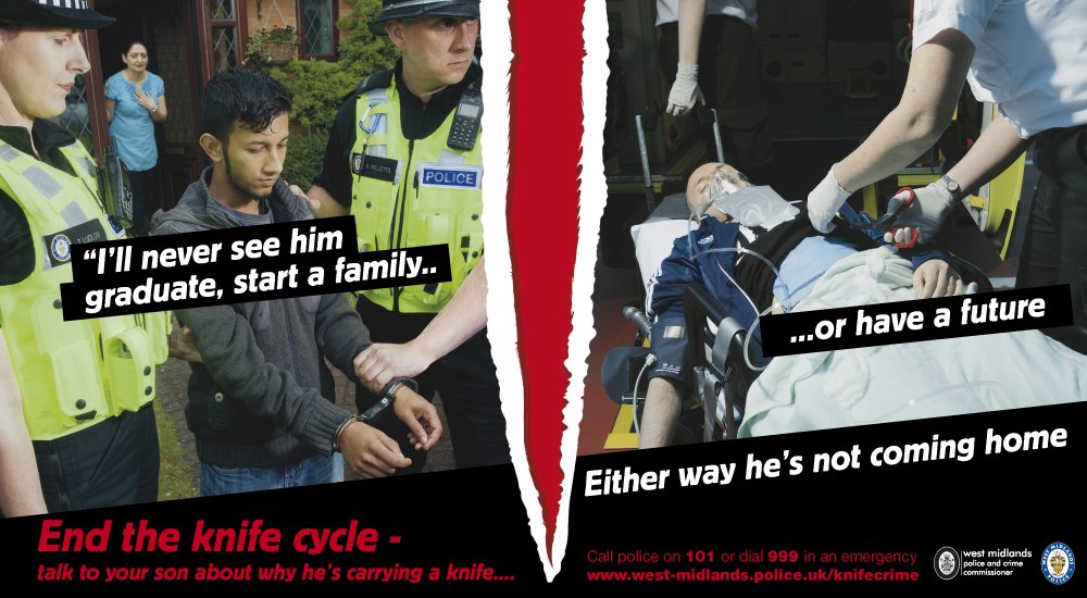 WMPolice's tweet photo. Together let's #StopKnifeCrime by talking about the dangers of carrying a knife. It won't protect you. https://t.co/PIxk9zbxuq