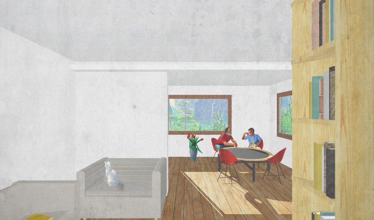 cybelishaus visionary "rendering" by dgsarkitekter! living/dining room #architecture #Hockney Rousseau inspiration