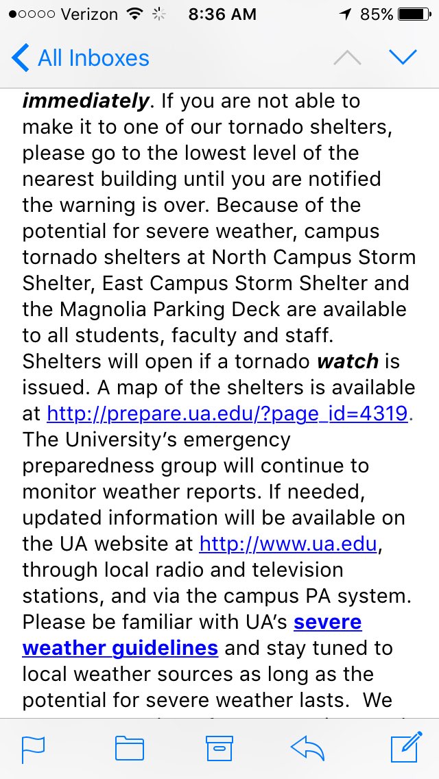TheCrimsonWhite's tweet photo. UA sent the following email regarding potential severe weather. https://t.co/ZYi39FiCoq