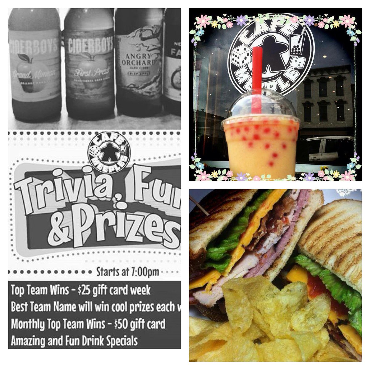 cafemeeples's tweet photo. Come out to Cafe Meeples for trivia! Starts at 7pm! #meeplepeople #CafeMeeples #downtownrichmond #richmondky #eku https://t.co/z9NH45HHfB