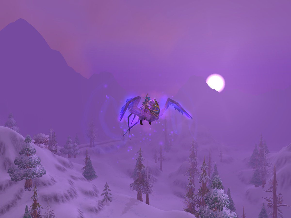 Thyrawow's tweet photo. Beautiful! #warcraft #worldofwarcraft #moonlight #darkphoenix #winterspring #flyingmount #nightelf #hunter #alliance https://t.co/jPMBnvwRcG