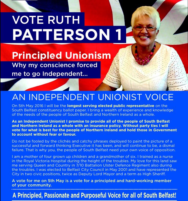 RuthMLA2016's tweet photo. My message to YOU, the voter.... #PrincipledUnionism https://t.co/Wv7XiBYJfY