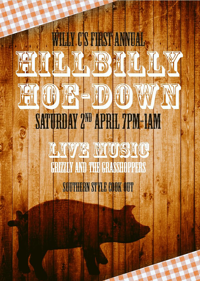 CobbettPub's tweet photo. Next Saturday 2nd April Cobbett's first annual hillbilly hoedown 🎤🌶🍔🎼🎸🎷🏇🎙 https://t.co/O9h1qPVN7l