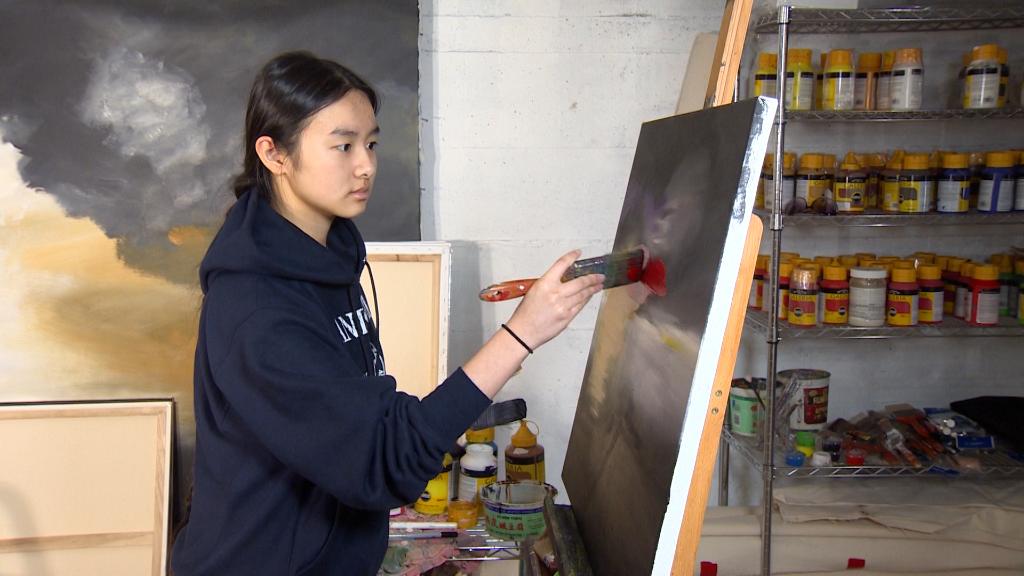 Chronicle5's tweet photo. Their paintings sell for thousands of dollars @anthonyeverett meets the #ProdigySisters #WhizKids #Chronicle5 #WCVB https://t.co/2MLUMWB9DH