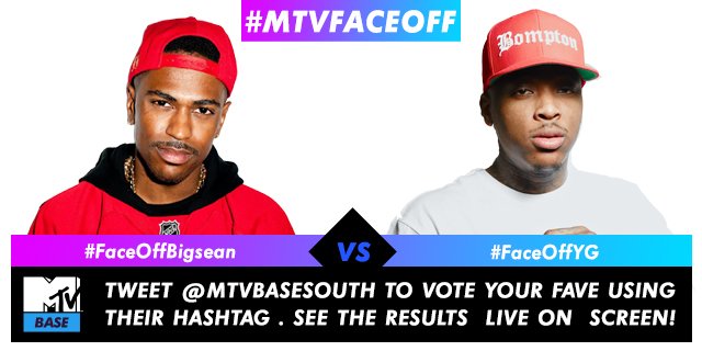 MTVBaseSouth's tweet photo. #MTVFaceOff | Vote #FaceOffBigSean or #FaceOffYG for your fave! See results on screen now! https://t.co/iivKoocdO0