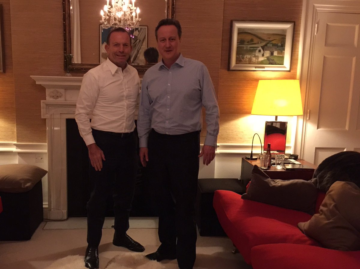 HonTonyAbbott's tweet photo. It was good to catch up with Prime Minister Cameron in London. @David_Cameron https://t.co/jcPz6uTae3